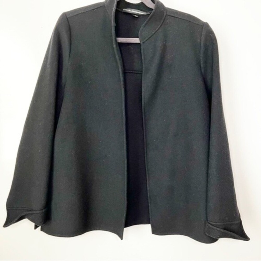 Ellen Tracy Stand Up Collar Open Front Jacket Black Size 14